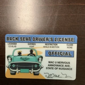 Front of Backseat Driver's License Novelty Card