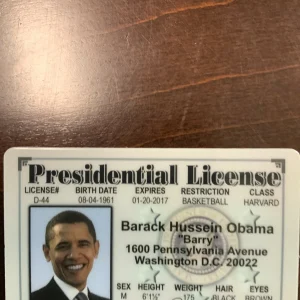 Barack Obama Presidential License Novelty ID Card front