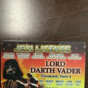 Front of Darth Vader Novelty ID Card