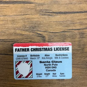 Front of Father Christmas Novelty License Card