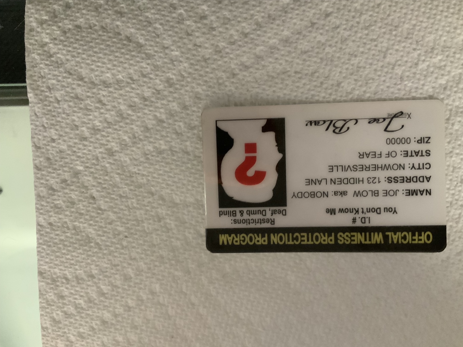Official Witness Protection Program Novelty ID Card