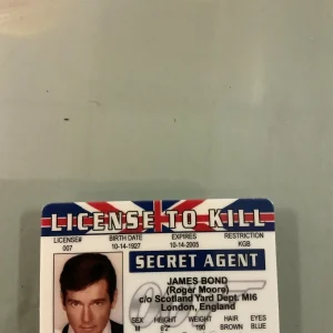 James Bond novelty ID card — Roger Moore — front