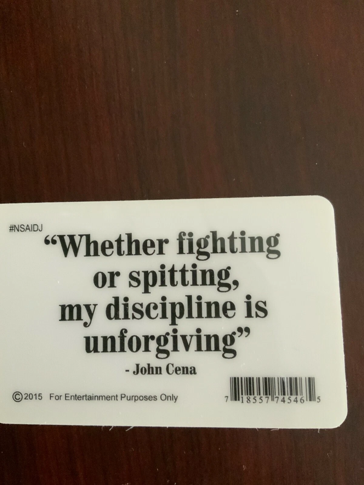 Back of John Cena Novelty Wrestling License Card