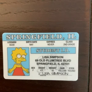Front of Lisa Simpson Novelty ID Card