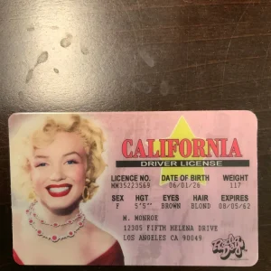 Marilyn Monroe Novelty ID Card front