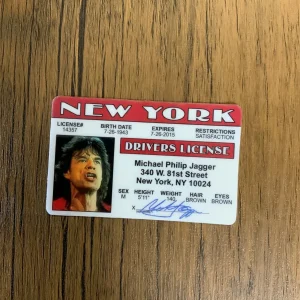 Front of Mick Jagger Novelty ID Card