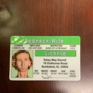 Front of Redneck Wife Novelty License Card