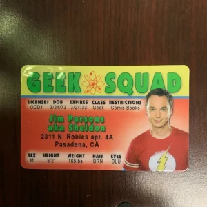 Front of Sheldon Cooper Novelty ID Card