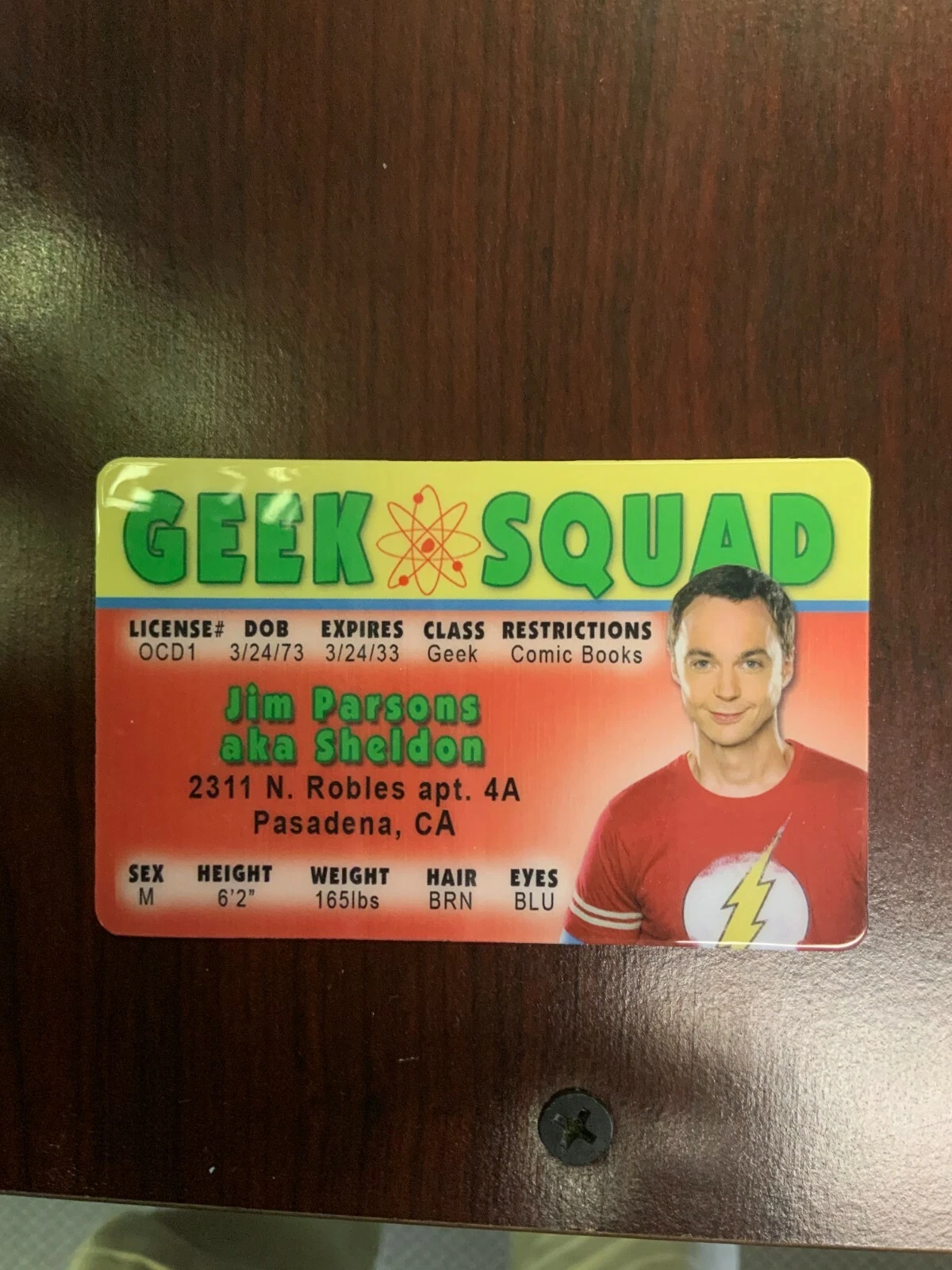 Front of Sheldon Cooper Novelty ID Card