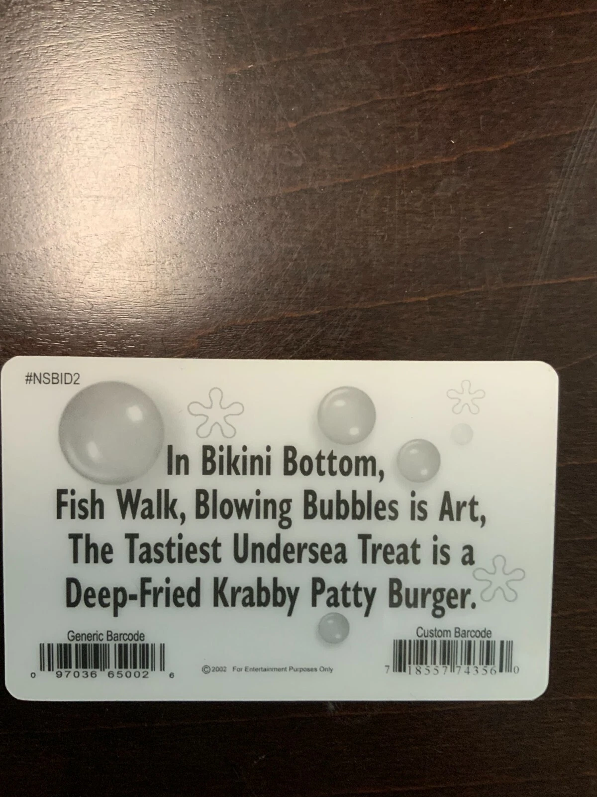 Back of SpongeBob SquarePants Novelty ID Card