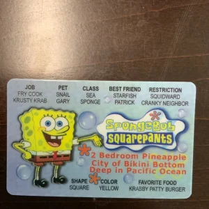 Front of SpongeBob SquarePants Novelty ID Card