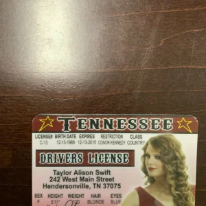 Front of Taylor Swift Novelty ID Card