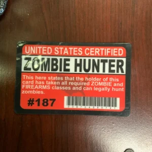 Front of Zombie Hunter Novelty License Card